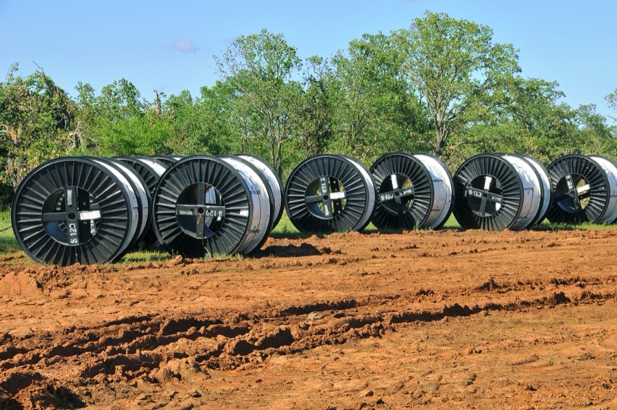 Cable reels staged for a Pro-Tech job